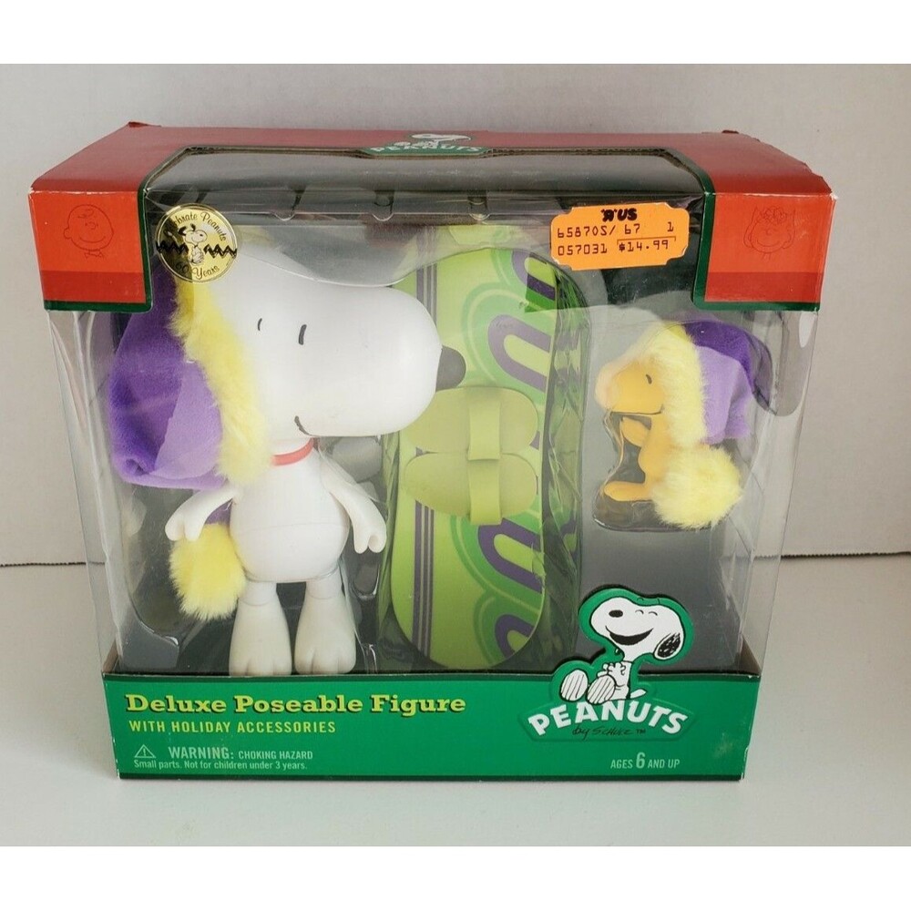 NEW Snoopy Woodstock Peanuts Snowboard Christmas Holiday Poseable Figure